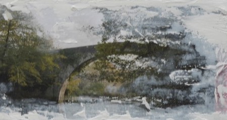 Obra abstracta de E.PONT. Pintura en acrilico en 148x33cm