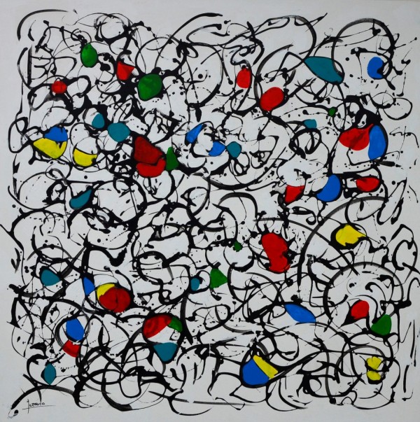 Cuadro abstracto del artista FERRERO. Pintura en acrílico en 125x125cm